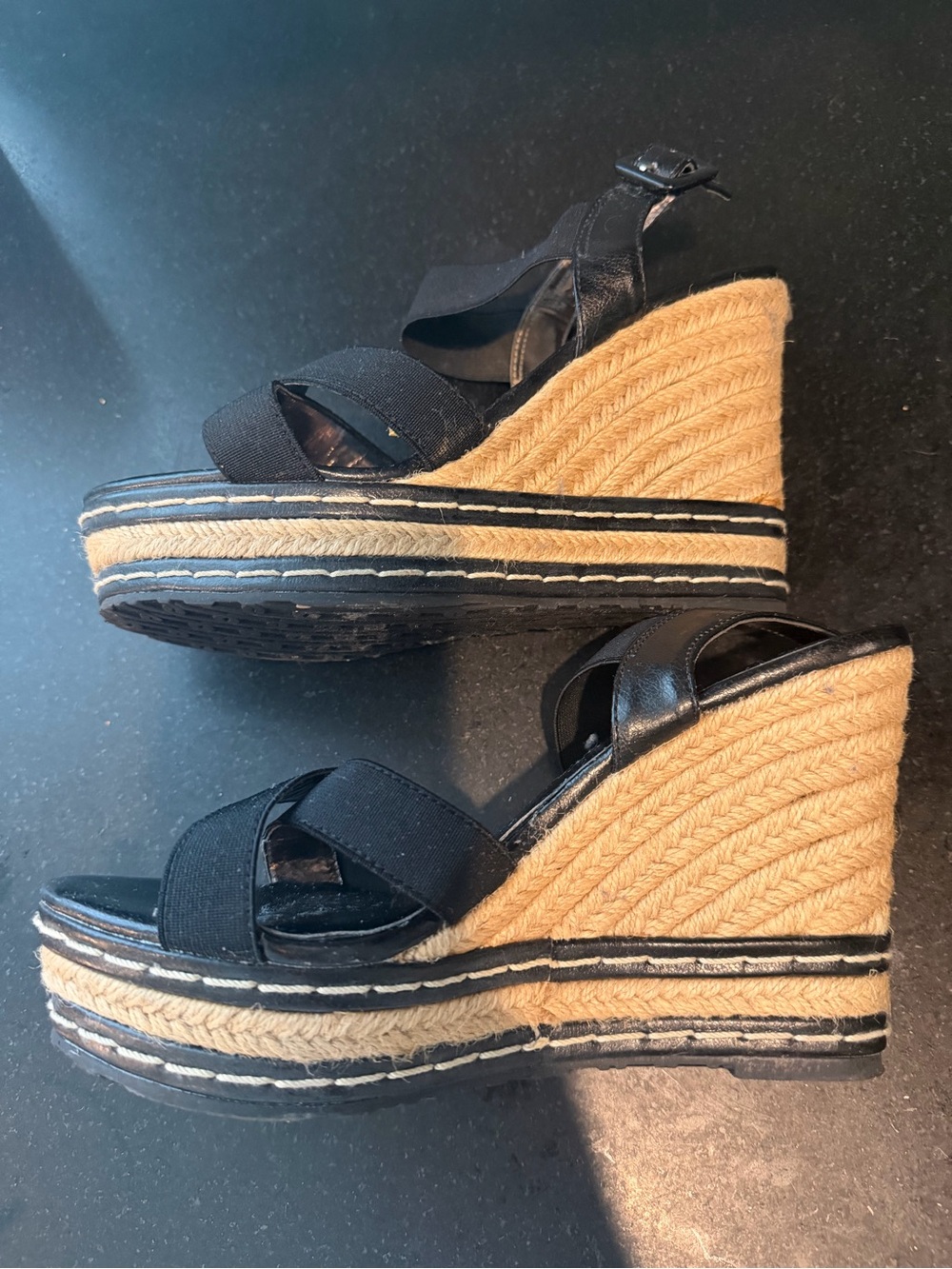 Charles by Charles David Black and tan espadrille wedges size 7 - Picture 5 of 13